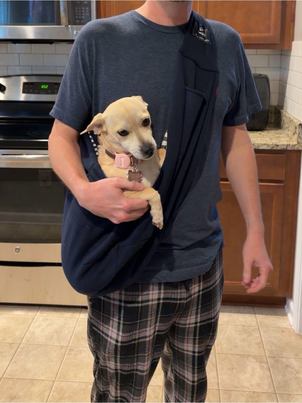 Dog cat small pet Sling Carrier in Navy Blue gingham Hands-Free Pet Carrier Cuby